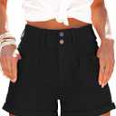 Womens Relaxed Fit Casual High Waist Pocketed Denim Shorts, Black Medium
