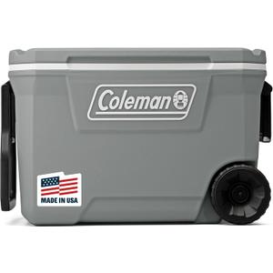 Coleman Classic Series Insulated Portable Rolling Cooler with Wheels, Leak-Resistant Outdoor Hard Cooler Keeps Ice up to 5 Days, 62-Quart (Rock Grey)