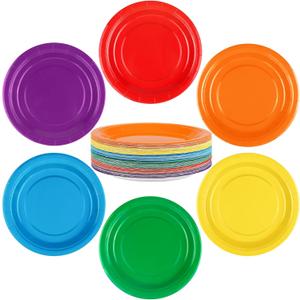 72 Pieces Rainbow Paper Plates 7 Inch Bulk Paper Plates Disposable Round Dessert Plates Heavy Duty Solid Color Paper Plates Table Decors Party Supply for Birthday, Dinner, Wedding