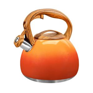 GGC Tea Kettle for Stove Top, 3.1QT/3L Whistling Tea Kettles for Boiling Water, Coffee or Milk, Red Sunset Tea Pot with Wood Pattern Handle, Stainless Steel Tea Pot for Home and Kitchen