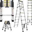 10.5 FT A-Frame Aluminum Telescoping Ladder,11+11Step Ladder, Silver | 330LB Load Capacity, Portable Folding Extension, Heavy Duty Collapsible Ideal for Home and Outdoor