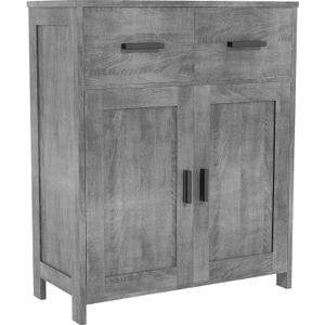 Kitchen Cabinet with 2 Doors & 2 Drawers - Buffet Storage Cabinet for Dining Room, Living Room, Bathroom, Coffee Bar Station & Hallway, Grey Wood