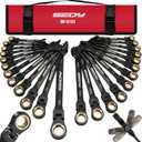 Premium 24-Piece Flex-Head Ratcheting Wrench Set, Metric(819mm)& SAE(1/4-7/8") Combination Wrenches, 72-Tooth CR-V Steel with Durable Black Finish, Ratchet Spanners with Roll-Up Tool Pouch for Repair