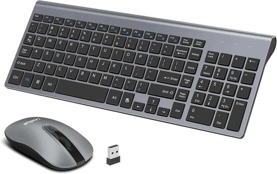 LeadsaiL Wireless Keyboard and Mouse Combo, Wireless USB Mouse and Computer Keyboard Set, Compact and Silent for Windows Laptop, Desktop, PC (Gray)