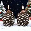 LED Flameless Pinecone Candles with 6H Timer, Waxy Pillar Candles, Christmas Candle 2 Pack Flickering Acorn Decor Woodsy for Fall Christmas Decor(Brown, 3.5 x 6 Inch)