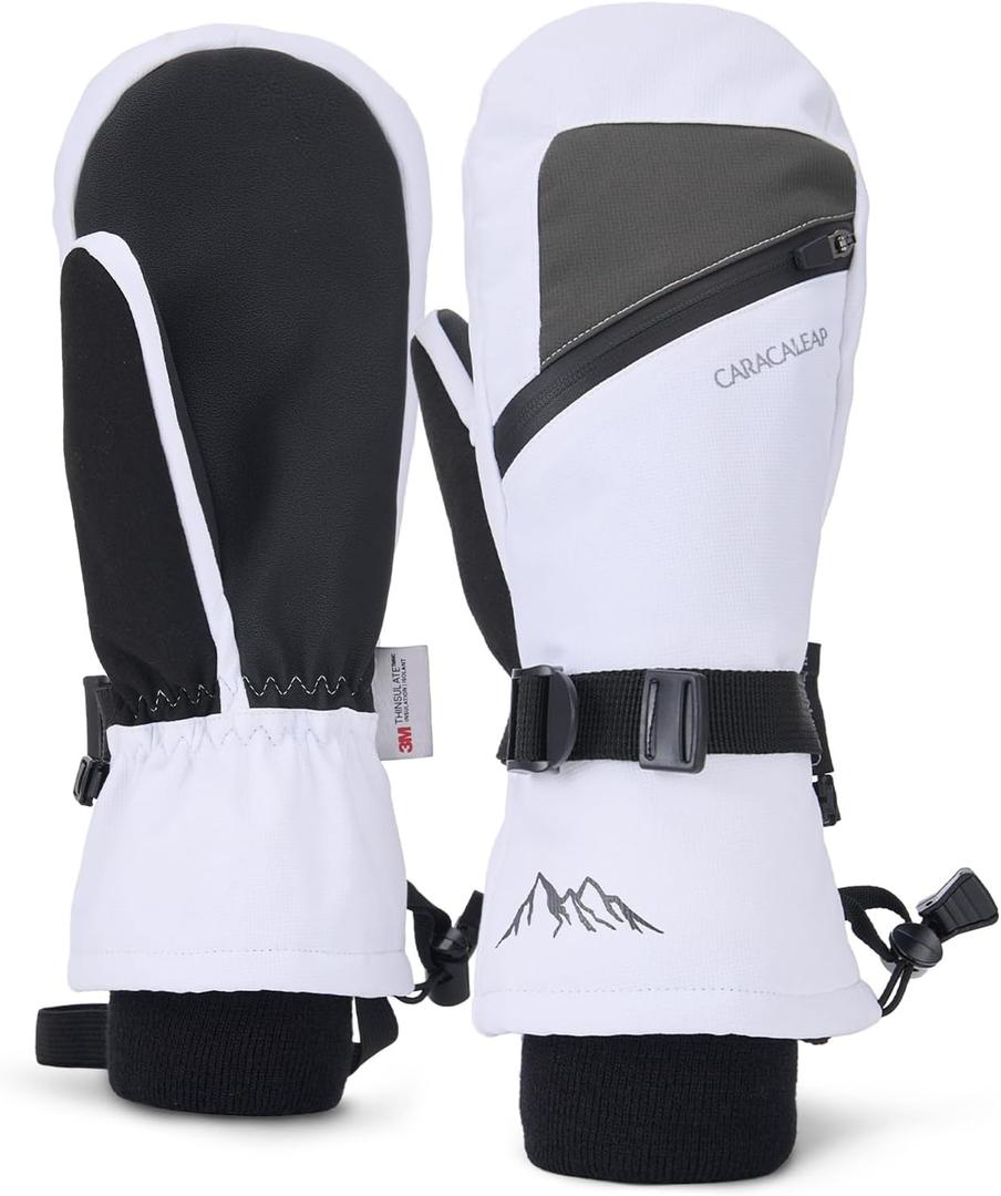 Winter Ski Mittens for Men Women Cold Weather- Warm Snowboard Mittens Gloves Waterproof Snow Sports Mitts Gloves (Small-Medium, White)