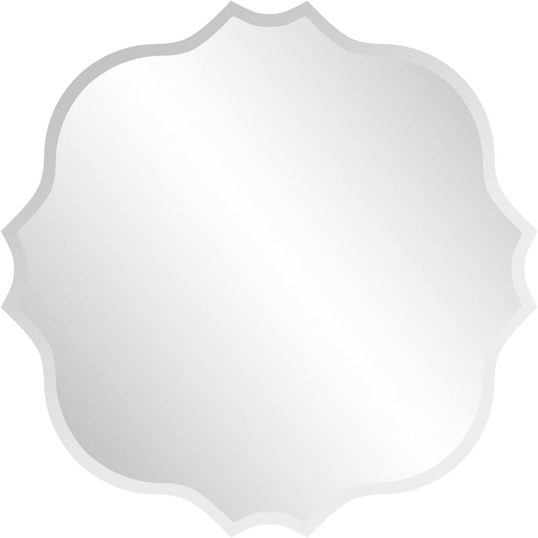 KOHROS Frameless Scalloped Mirror 24 x 24" Bathroom Wall Mirror w/Polished Shape Beveled Edge Mirror for Bathroom Vanity (Silver)