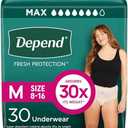 Depend Fresh Protection Adult Diapers, Incontinence & Postpartum Bladder Leak Underwear for Women, Disposable, Maximum, Medium, Blush, 30 Count