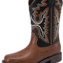 DREAM PAIRS Boys Girls Cowboy Boots Toddler Mid Calf Western Boots Square Toe Riding Boots for Kids (3 Little Kid, Black/Brown)