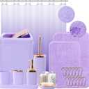 Bathroom Accessory SetBathroom Sets with Shower Curtain and Rugs, Non Slip Bathroom Rugs Super Absorbent, Light Purple Ombre Shower Curtain with Hooks, Lavender Bathroom Sets Complete for Home