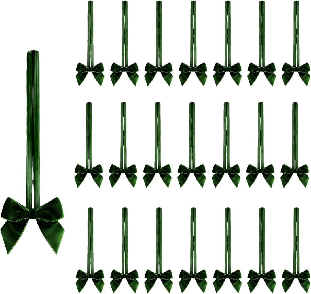 24 Pcs 10 Inch Elastic Christmas Bow for Gift Wrapping Stretch Loops with Pre Tied Velvet Bows for Christmas Boxes Wrapping Party Wedding Decor(Dark Green)