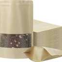 100 Pack Resealable Stand-up Storage Bags With Clear Window, Scratch Resistant (Kraft Pap, 710 Inch)