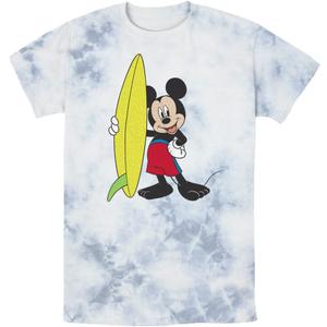Disney Characters Mickey Surf Young Men's Short Sleeve Tee Shirt (Large, White/Blue)