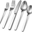 KINGSTONE Forged 30-Piece Silverware Set, Matte Flatware Set for 6, 18/10 Stainless Steel Silverware Utensils Set Dishwasher Safe (Matte Silver)