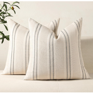 Hckot Hand Made Throw Pillow Covers 16x16 Set of 2 Striped Pillow Covers Textured Linen Decorative Pillows Square Cushion Covers for Sofa Couch Bed Living Room Farmhouse Decor
