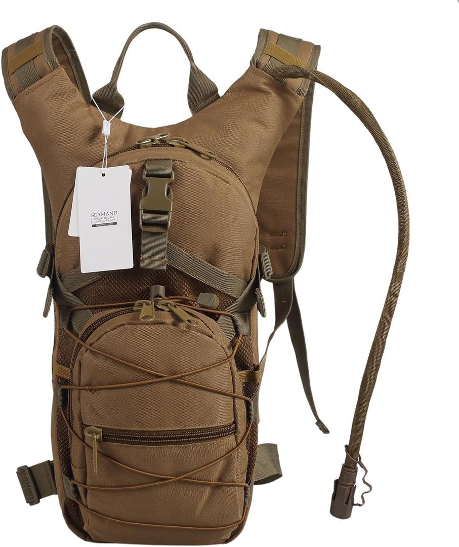 seamand Hydration Backpack with 3L Water Bladder for Hiking and Climbing (Khaki)