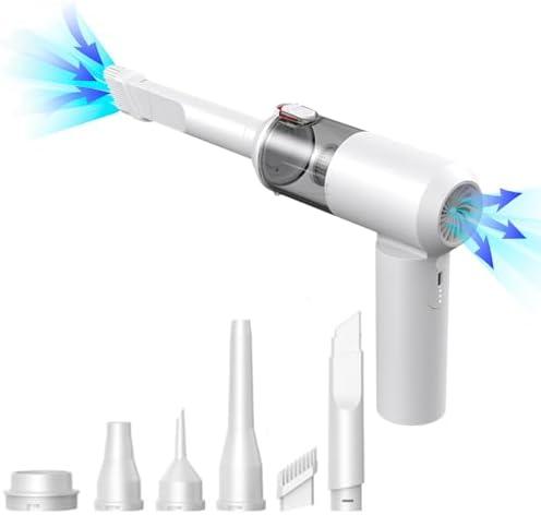 Handheld Compressed Air Duster Mini Coreless Vacuum Cleaner for Car, 4 in 1 Keyboard Vacuum Cleaner Wireless, 14500Pa Air Duster with Brushless Motor and TypeC,Two-Side LED Light (White)
