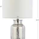 JONATHAN Y 24.5" Mercury Silver Trellis Glass Table Lamp for Living Room, White Linen Shade, Modern Bedside Nightstand Lamp for Bedroom, LED Bulb Included, UL Listed (JYL1084A)