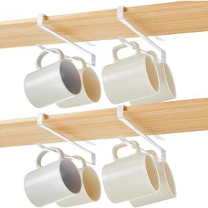 4 Pcs Coffee Mug Holder Under Cabinet, Clip-on Shelf Mug Holder Rack, Cup Organizer for Kitchen Cabinets, Coffee Cup Hanger for Bar Kitchen Utensils, Tumbler Lid, Fits Shelves up to 3/4"