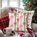 Coquette Christmas Bow Pillow Covers 18x18 Set of 2, Coquette Christmas Decor, Preppy Girly Xmas Winter Holiday Decorative Throw Pillow Covers for Girls Bedroom Living Room Home (Color 15)
