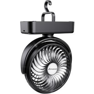 Portable Camping Fan with LED Lantern- 40H Work Time Rechargeable Battery Operated Fan with Hanging Hook for Tent Car RV Hurricane Emergency Outages Survival Kit (5")