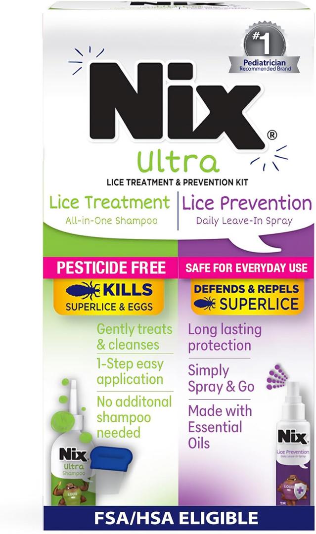 Nix Lice Treatment & Prevention Kit, All-in-One Shampoo, 4 fl oz, with Lice Removal Comb and Lice Prevention Daily Leave-in Spray, 6 fl oz