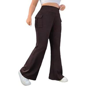 Vaimti Casual Women's Cargo Pants with Pockets High-Waisted Flared Pants, 4XL