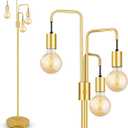 BoostArea Industrial Floor Lamp for Living Room,Gold Modern Standing Lamp Stand Up Lamp with 3 Light, Bulbs Not Included,Simple Design Floor Lamp for Bedroom, Living Room, Office, Kids Room, Reading
