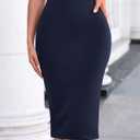 BTFBM Women's Pencil Skirt 2026 Spring Below Knee Bodycon Stretch High Waist Midi Skirts for Business Casual Office Work (Blue, L)