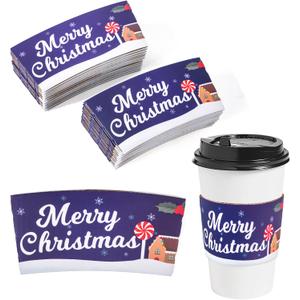 20 Pack Winter Christmas Disposable Coffee Cup Paper Sleeves Xmas Santa Holiday Tea Hot Chocolate Cocoa Sleeves for 12oz 16oz Cups (deep blue)