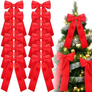12 Pcs Large Red Christmas Bows for Tree Wreath Staircase 9 x 13 Inch Satin Christmas Tree Topper Decorative Bows Ornaments for Xmas Garland Fireplace Indoor Outdoor Holiday Party Decorations