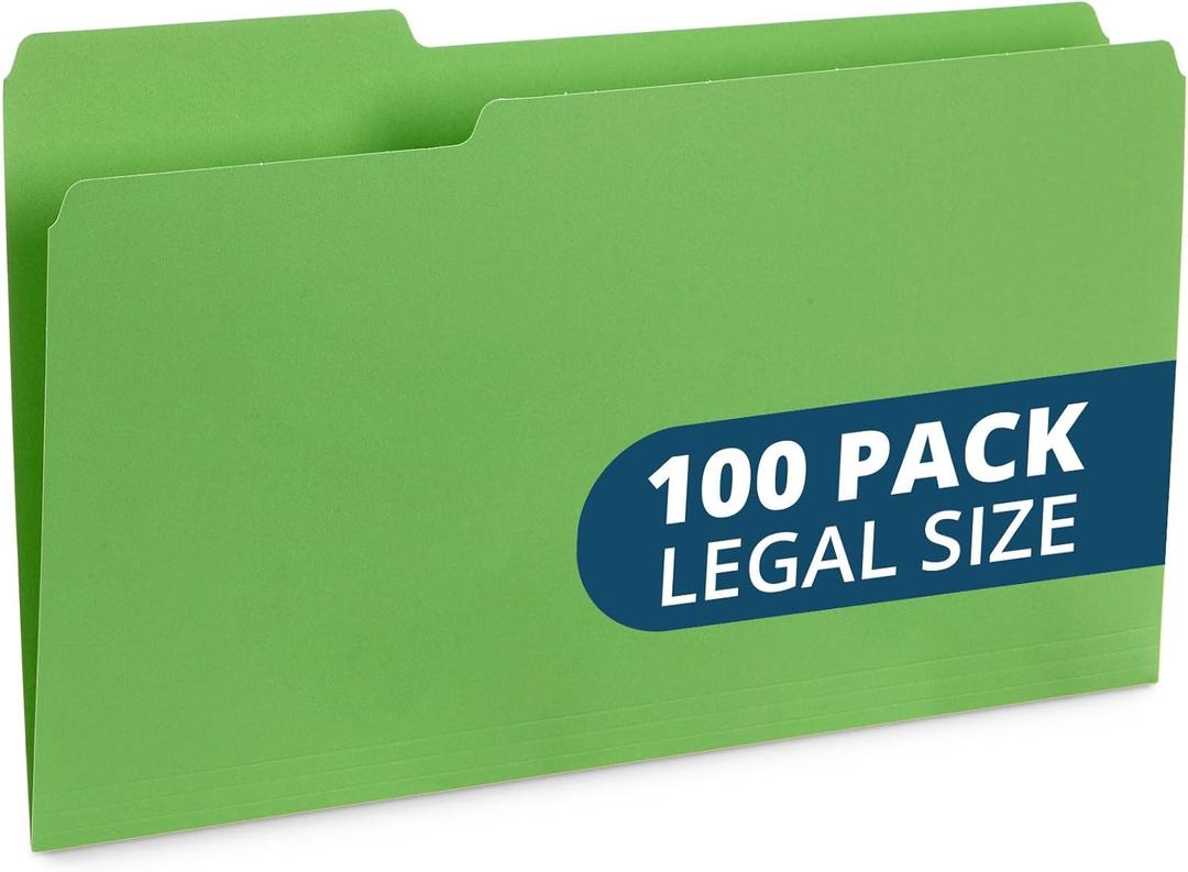 Blue Summit Supplies Green Legal File Folders, 1/3 Cut Tab, Legal Size, Great for Organizing and Easy File Storage, 100 Per Box Blue Summit Supplies Green Legal File Folders, 1/3 Cut Tab, Legal Size, Great for Organizing and Easy File Storage, 100 Per Box
