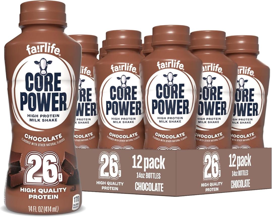 Core Power Protein Shake, Chocolate, 26g Bottle, 14oz, 12 Pack (EXP 06/30/26)