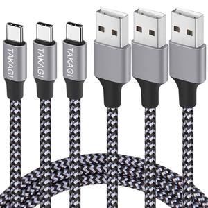 TAKAGI USB to USB C Cable (3Pack 6ft) USB A to Type C Cable Fast Charging Nylon Braided Data Sync Transfer Cord USB C Charger for iPhone 17 Pro Max/17 Air/16e/16 15 Pro/15 Plus/Galaxy S20 S10 Note 20