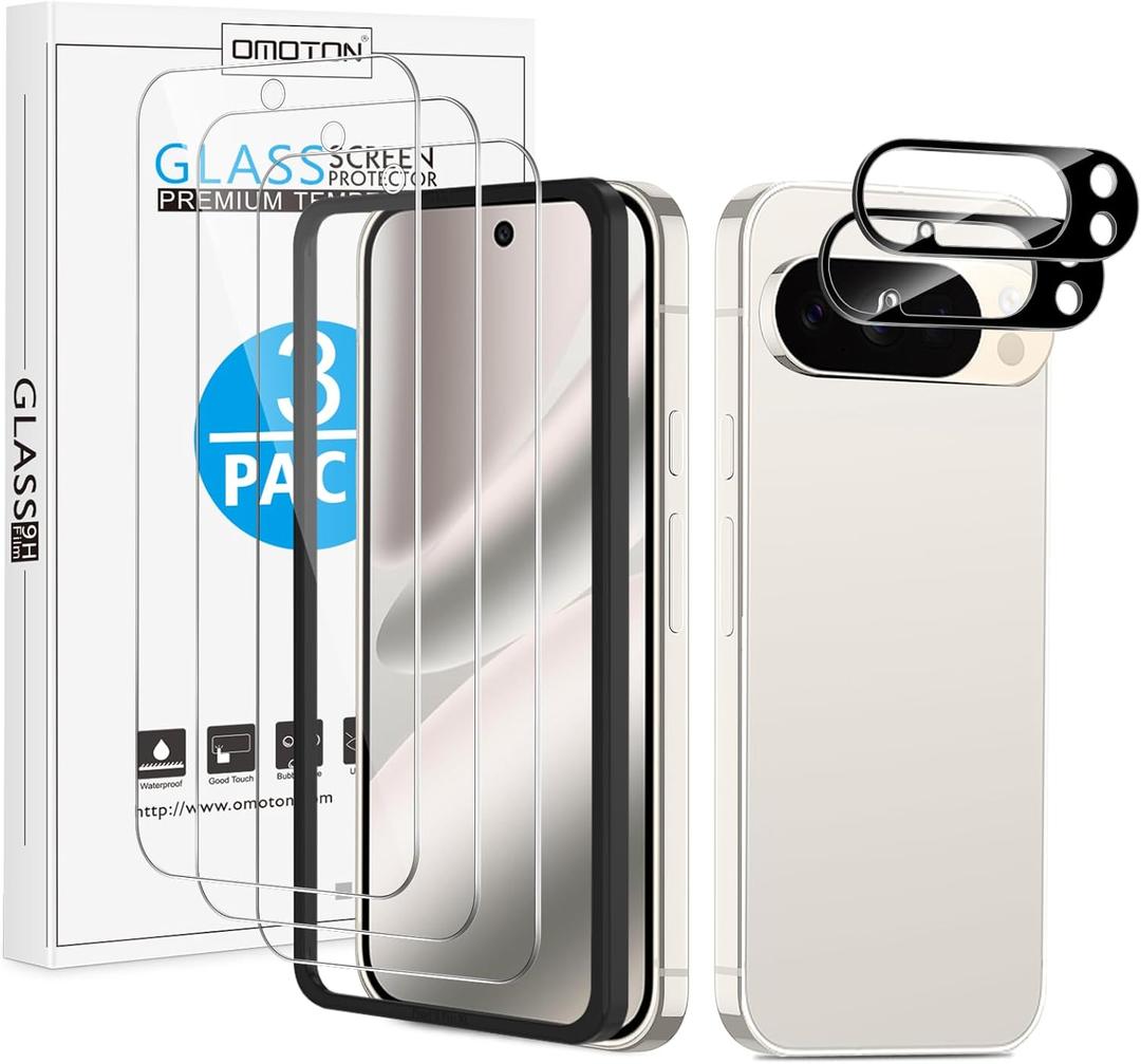OMOTON 3+2 Pack for Google Pixel 10 Pro Screen Protector 6.3 inch, 3 Pack Tempered Glass Screen Protector&2 Pack Camera Lens Protector with Alignment Framework, Case Friendly(Not for 10/10 Pro XL)