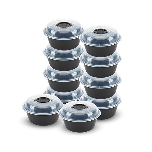 GoodCook 4-Cup Meal Prep Bowls Set with Lids and Dressing Cup, Microwavable Food Storage Containers for Meal Prepping, Set of 10, Black