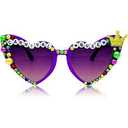 YOGFIT Mardi Gras Beads Sunglasses for Women Men, Mardi Gras Party Outfit Accessories Heart Sunglasses for Women 