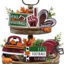 Fall Football Tiered Tray Decor, Farmhouse Tray Decorations Truck Heart Football Helmet Game Wooden Sign, Rustic Thanksgiving Autumn Football Season Decorations for Home Table Shelf Party 6PCs