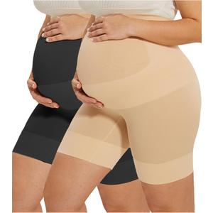 Peauty Seamless Maternity Shapewear & Underwear 2-in-1, Non-Roll Edge Pregnancy Shorts Essentials Maternity Dress(S-3XL) (Black, S)