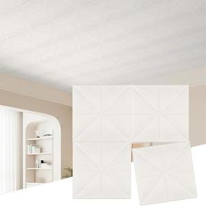 Peel and Stick Ceiling Tiles Foam 13.8x13.8 inch, 16 Pcs Covering 21 sq.ft Self-Adhesive Waterproof Ceiling Tiles for Interior Wall Decor, White Pattern