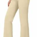 Womens Straight Leg Dress Pants Stretchy Bootcut Work Pants Button Casual Slacks with Pockets (Beige, M)