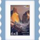6x8 Wavy Picture Frame with Mat for 4x6, Real Glass and Wooden Frame - Tabletop or Wall Hanging Photo Frame(1 Pack, Blue)
