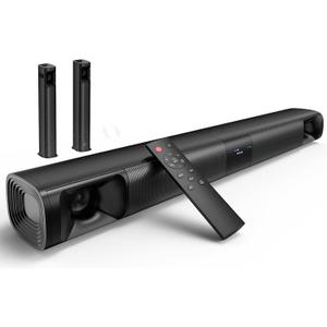 Sound Bar for Smart TV, 80W Surround Sound System, 2-in-1 Detachable Design, 2.0 Channel Soundbar, 4 Woofers & Dual Horn Tweeters, Bluetooth5.3 ARC AUX Optical Home Theater Speaker