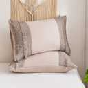 Taupe Tassel Pillowcases, Khaki Standard Pillow Cases Set of 2, Soft Washed Microfiber, Taupe Handmade Tassel Pillow Cover, 2 Pack (Queen, Taupe Tassel)