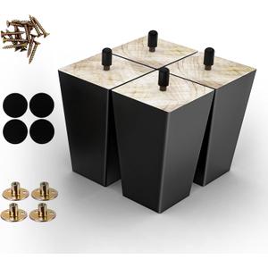 Wood Furniture Legs 4 inch Sofa Legs Pack of 4,Square Couch Legs Black Mid Century Desk Legs,Sofa Replacement Parts,for Dresser, Sideboard, Recliner, Coffee Table