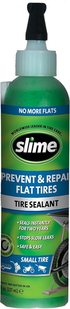 Slime 10007 Flat Tire Puncture Repair Sealant, Prevent and Repair, Small Tubeless Tires, Non-Toxic, eco-Friendly, 8 oz Bottle