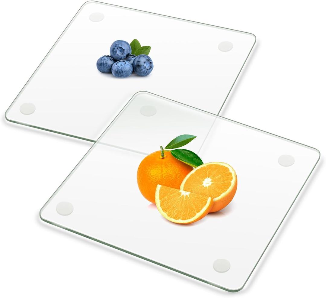 Tempered Glass Cutting Board, 2 Pack Glass Cutting Board for Kitchen Counter with Non-Slip Feets, Scratch Resistant, Heat Resistant, Easy to Clean (12x12 inch)