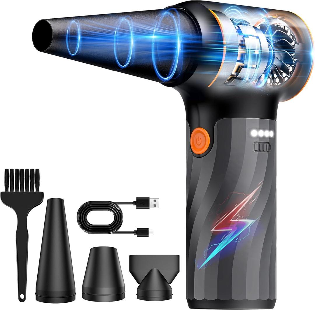 Electric Air Duster, 280000RPM Cordless Mini Blower, Rechargeable Brushless Motor Dust, 3-Gear Adjustable Dust Blower for Computer, Keyboard, Outdoor, House and Car (Black)