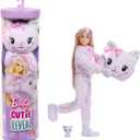 Barbie Cutie Reveal Doll & Accessories, Cuddly Series Kitten with 10 Surprises Including Color Change & Mini Pet