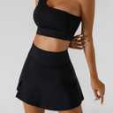 Women's Tennis Skirts Sport Bra Sets High Waisted Golf Skorts Skirt One Shoulder Sports Bra Running Workout Activewear (Black, L)